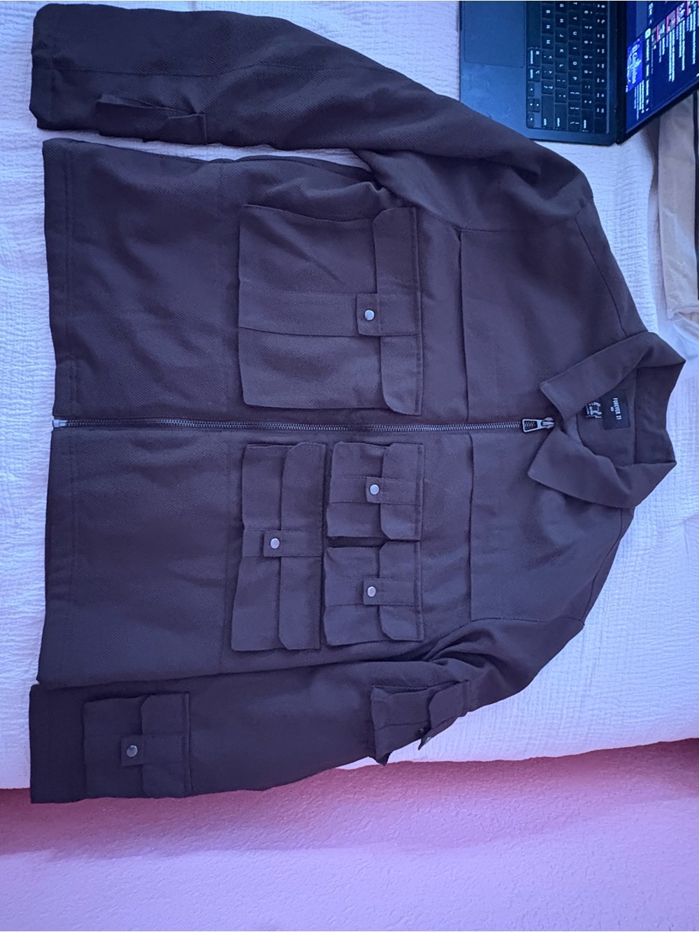 Forever 21 Men's Dark Brown Zip-Up Utility Sweater Jacket